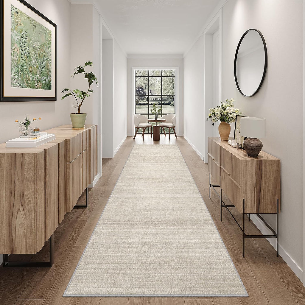 Beige Washable Hallway Runner Rug