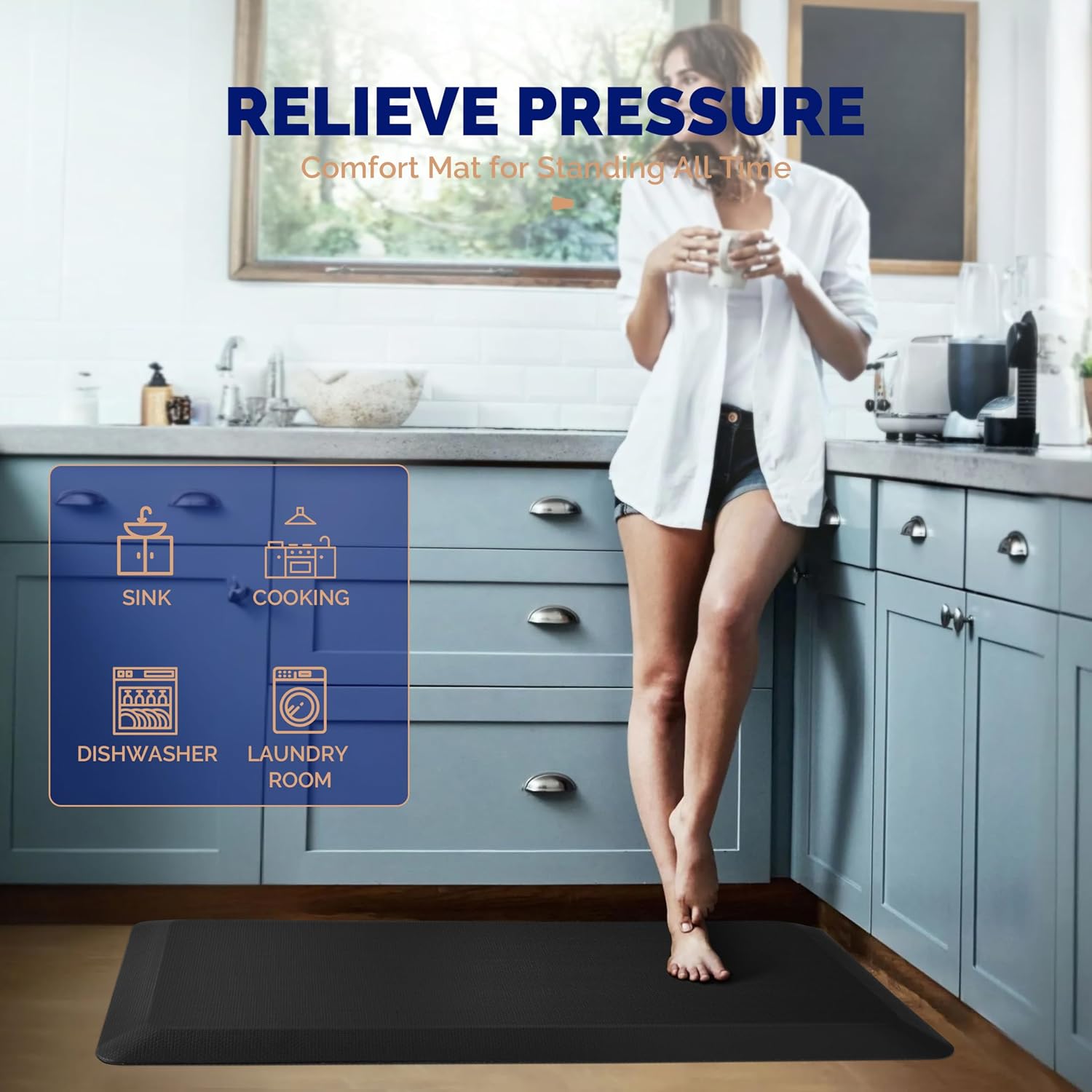 Black Extra Thick Memory Foam Anti Fatigue Standing Desk Mat