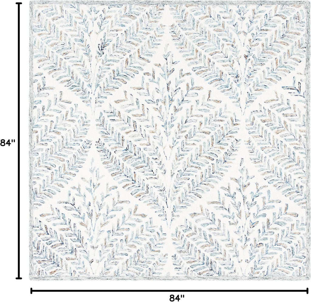 Ivory Blue Handmade Wool Square Rug