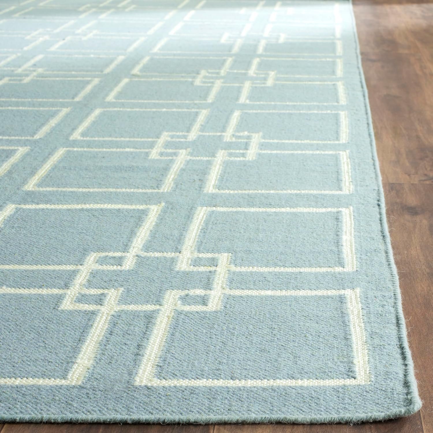 Blue Handmade Wool Silk Square Area Rug