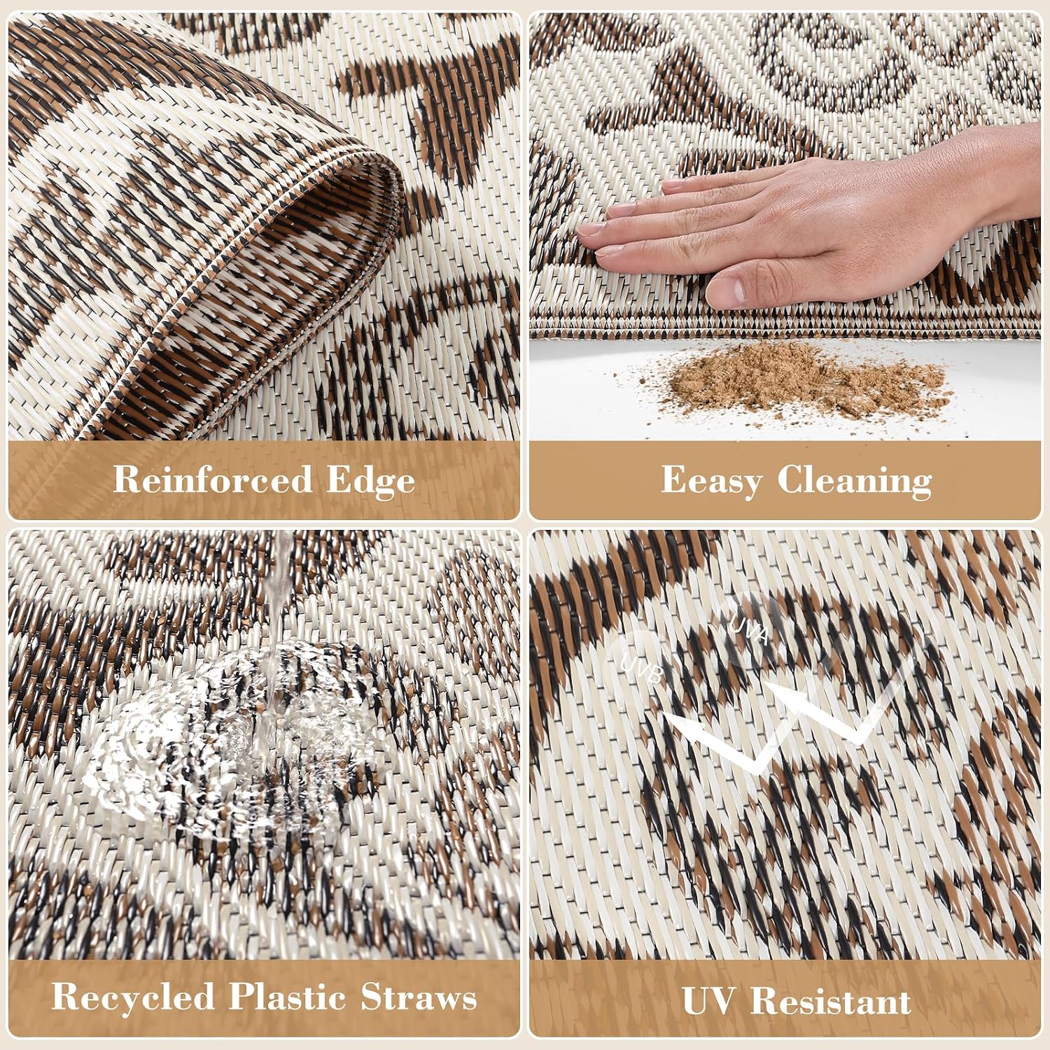 Khaki Reversible Plastic Straw Outdoor Rug