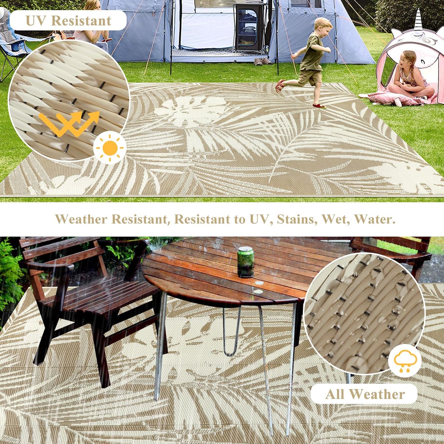 Green Plastic Straw Outdoor Patio Rug