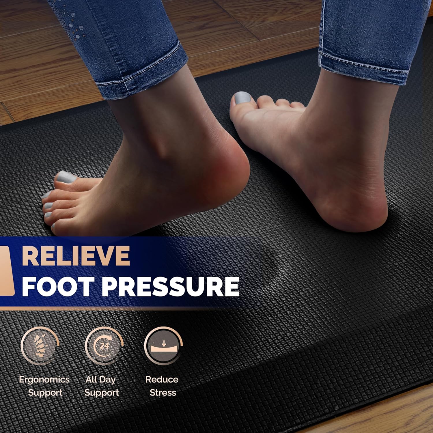 Black Extra Thick Memory Foam Anti Fatigue Standing Desk Mat