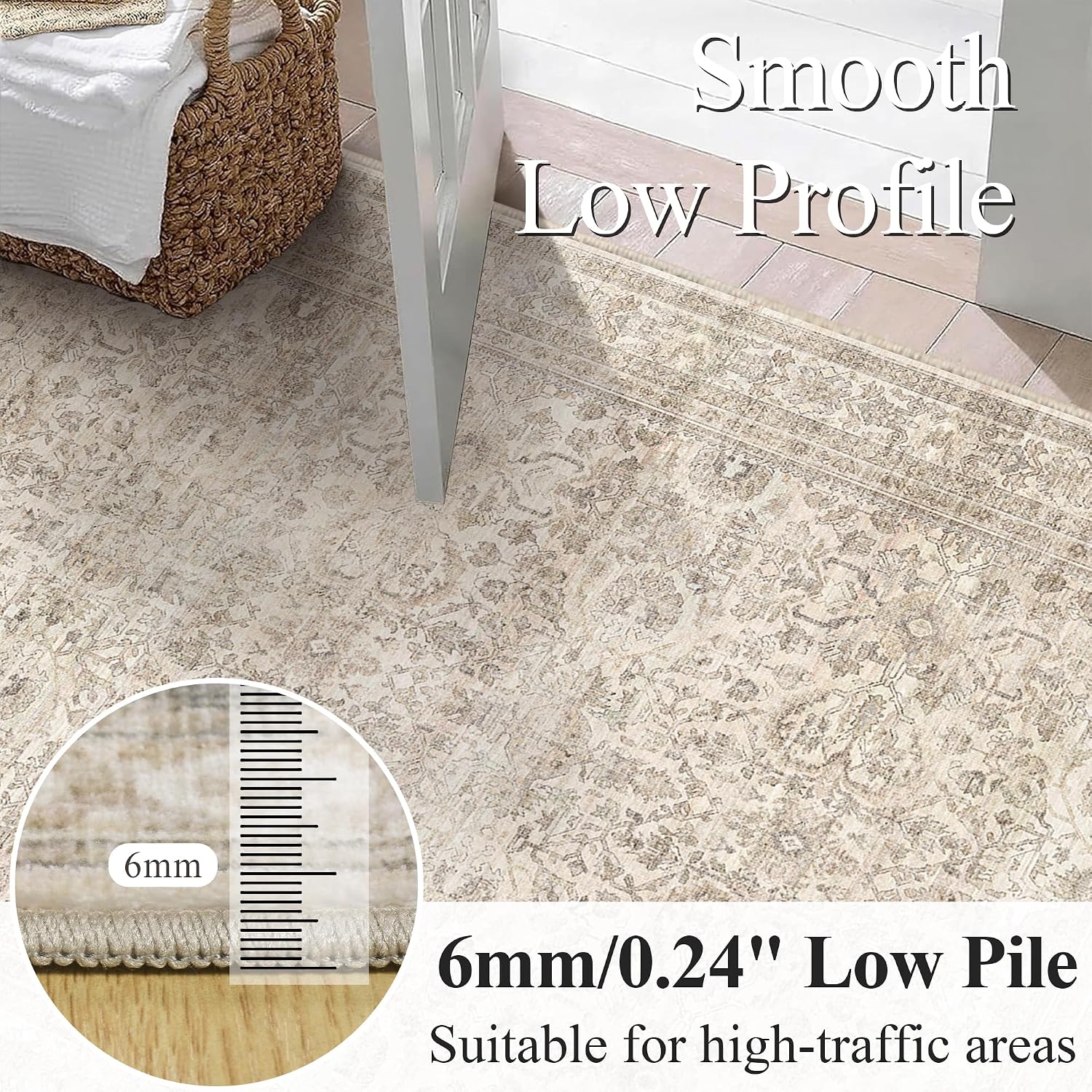 Beige Vintage Floral Runner Rug
