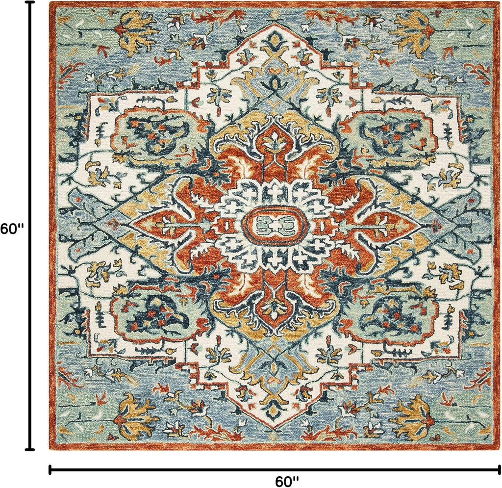 Blue Rust Boho Wool Square Rug
