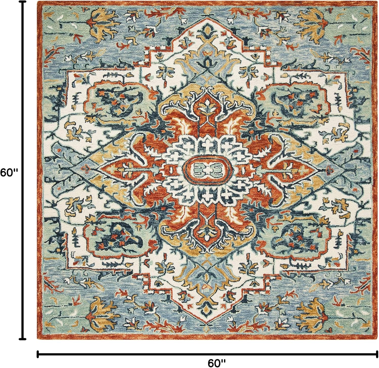 Blue Rust Boho Wool Square Rug