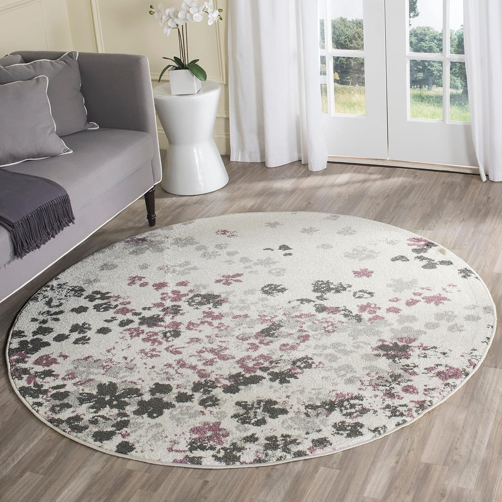 Grey Purple Floral Runner Rug