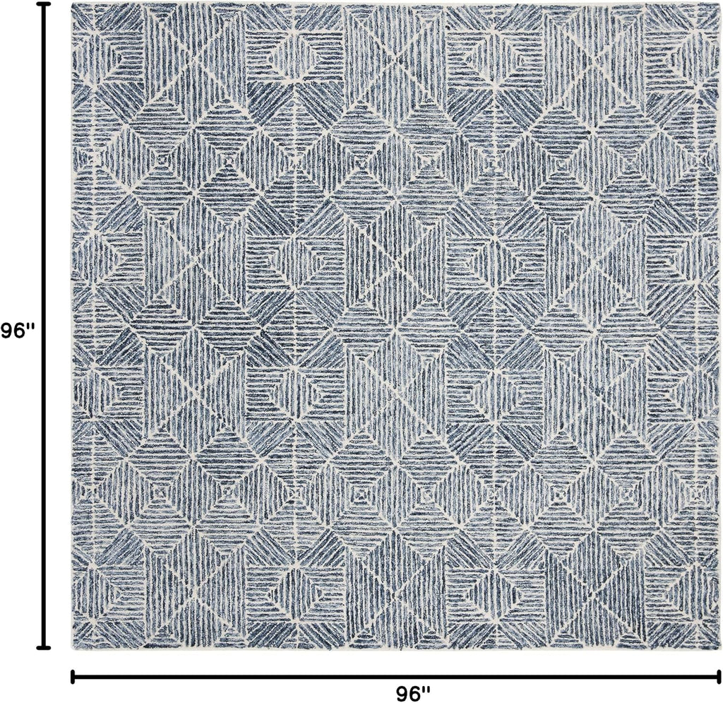 Blue Ivory Handmade Wool Square Rug
