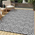 Grey White Abstract Plastic Straw Rug