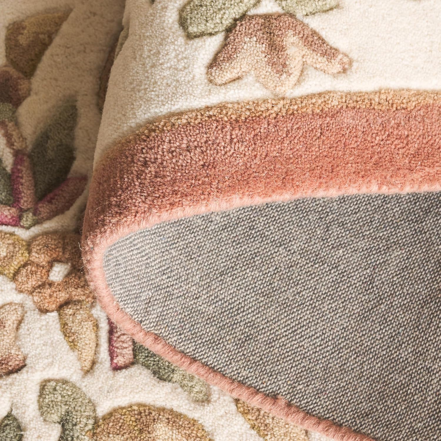 Peach Ivory Handmade Wool Square Rug