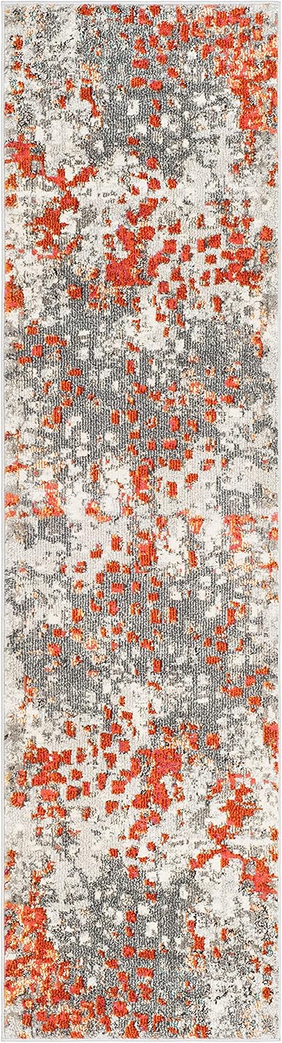 Grey Orange Boho Abstract Runner Rug