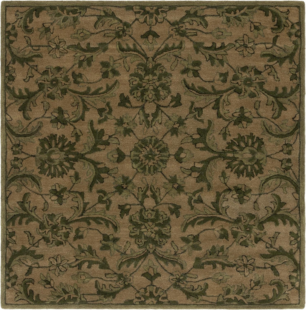 Olive Green Traditional Oriental Wool Square Rug