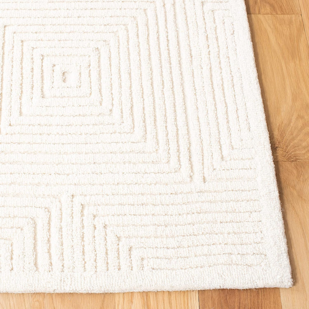 Ivory Handmade Wool Textural Square Rug