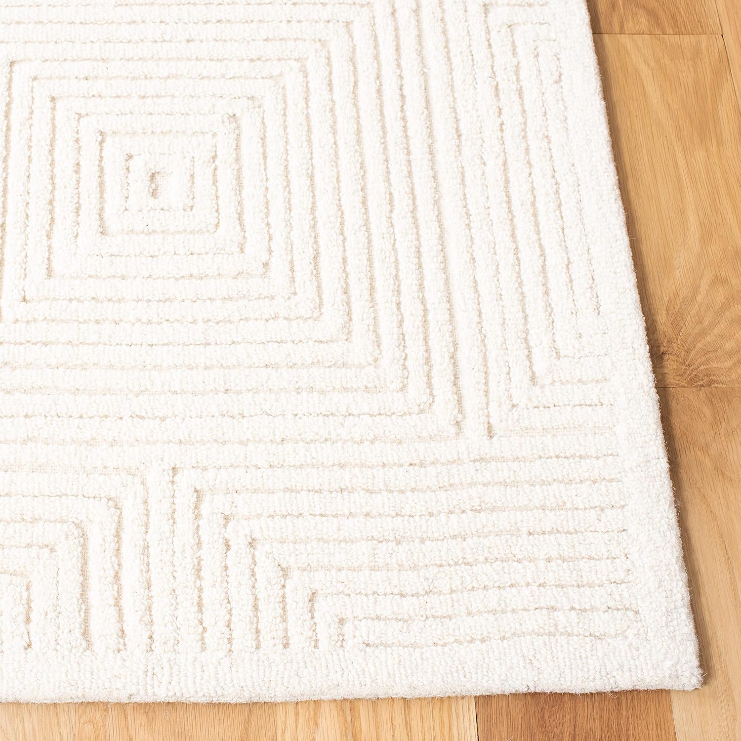 Ivory Handmade Wool Textural Square Rug