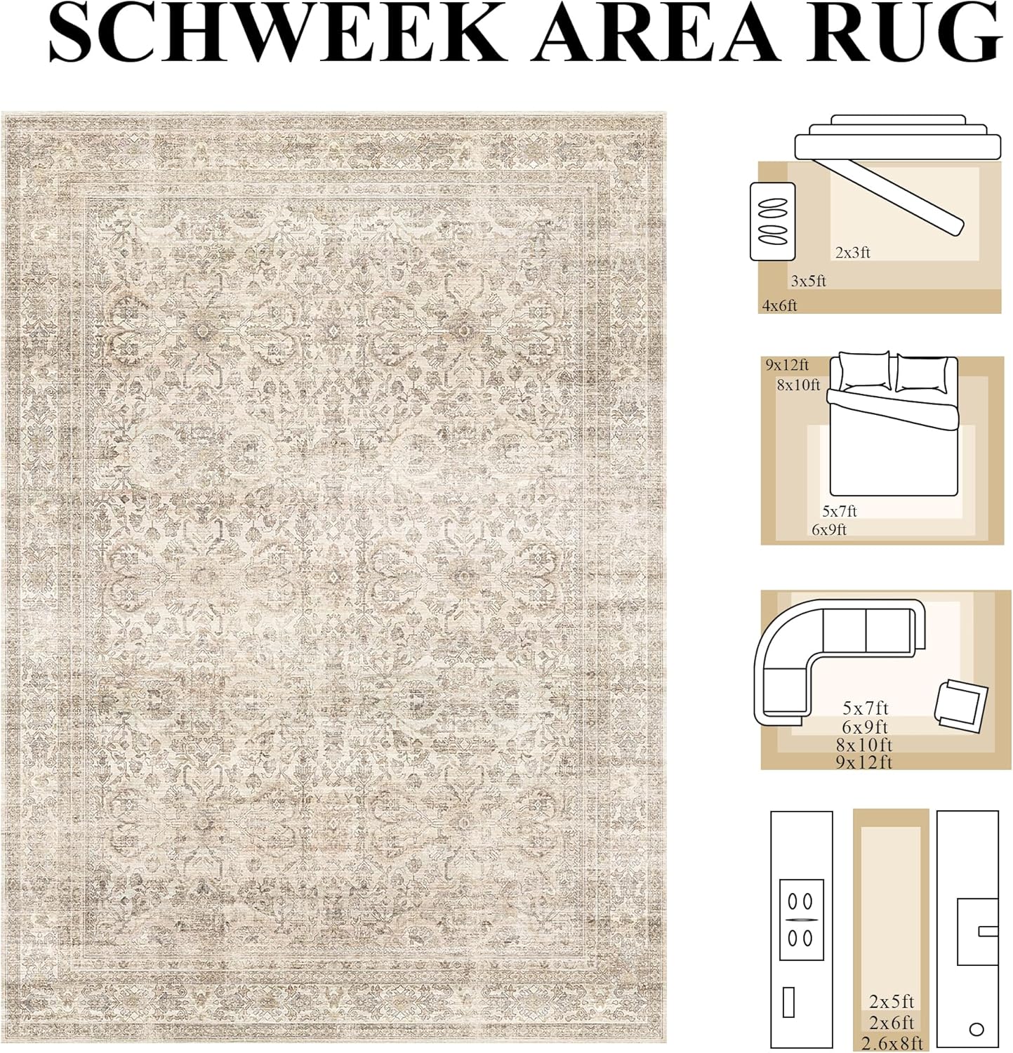 Beige Vintage Floral Runner Rug