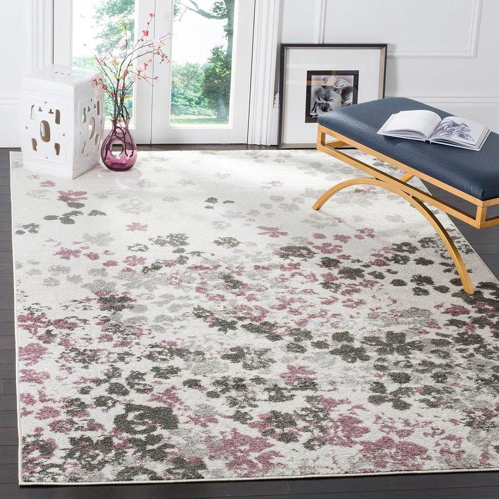 Grey Purple Floral Runner Rug