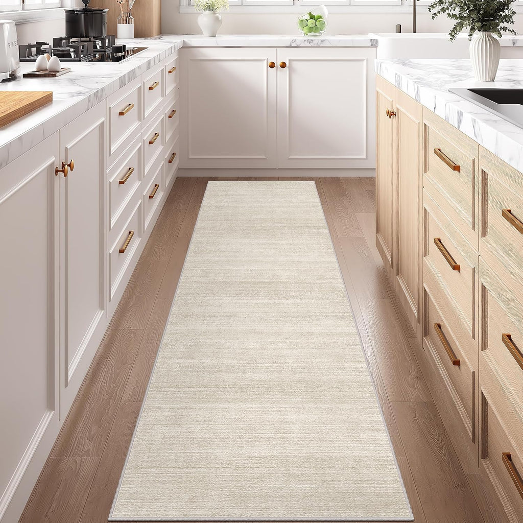 Beige Washable Hallway Runner Rug