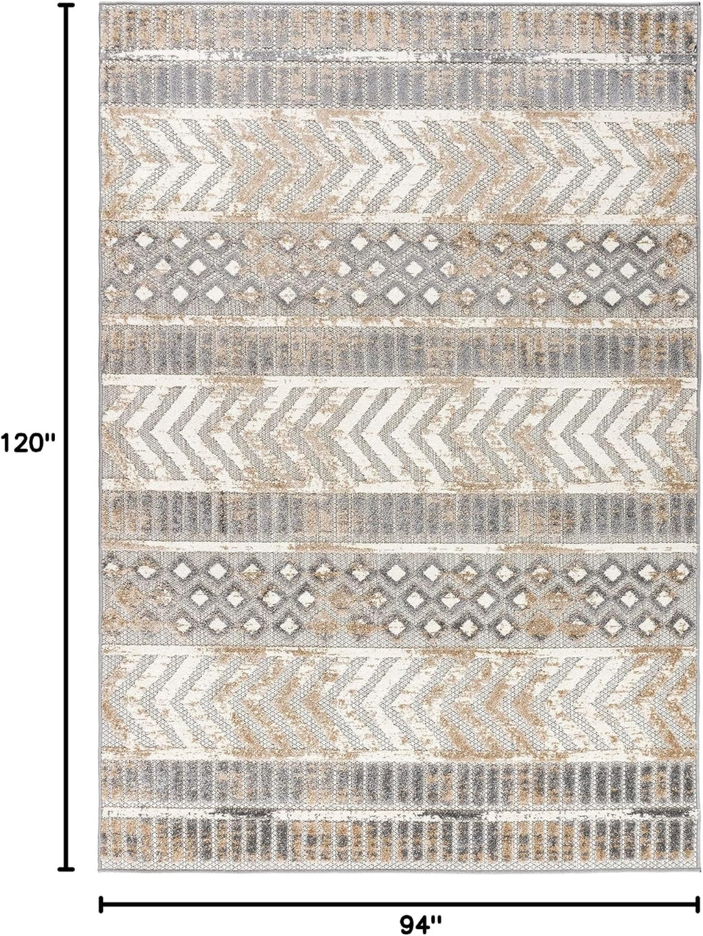 Beige Distressed Geometric Indoor Outdoor Area Rug 7'10"x10'