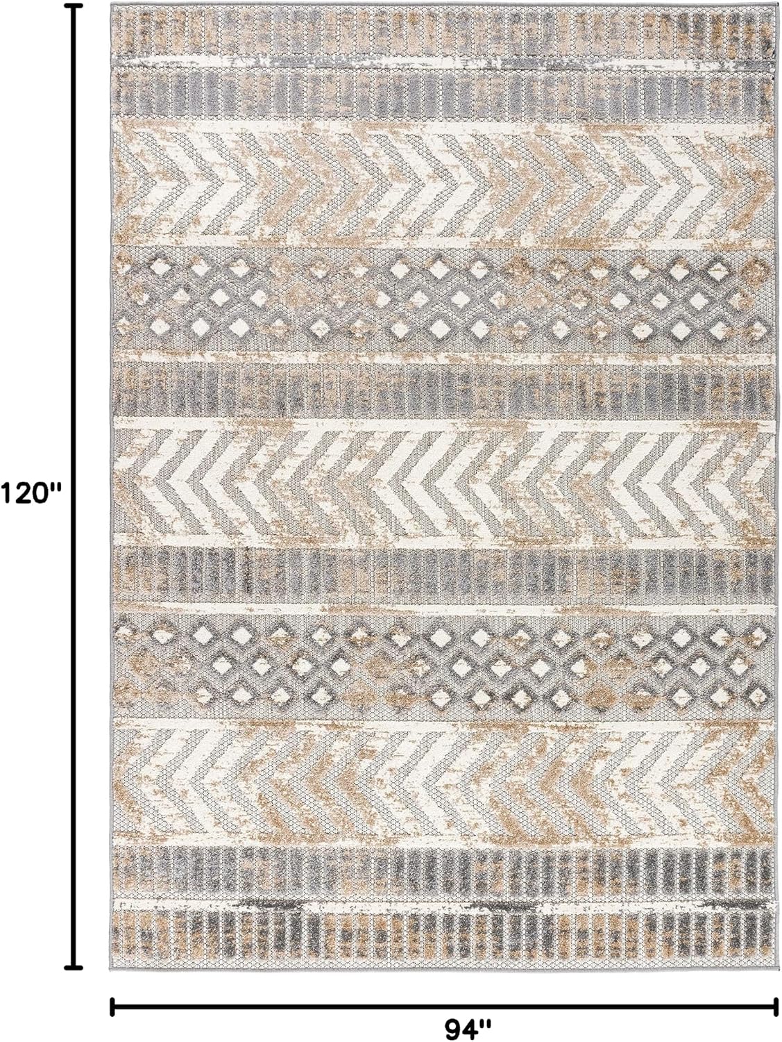 Beige Distressed Geometric Indoor Outdoor Area Rug 7'10"x10'