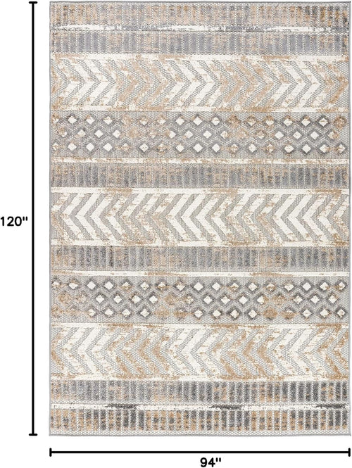Beige Distressed Geometric Indoor Outdoor Area Rug 7'10"x10'