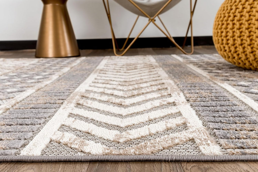 Beige Distressed Geometric Indoor Outdoor Area Rug 7'10"x10'