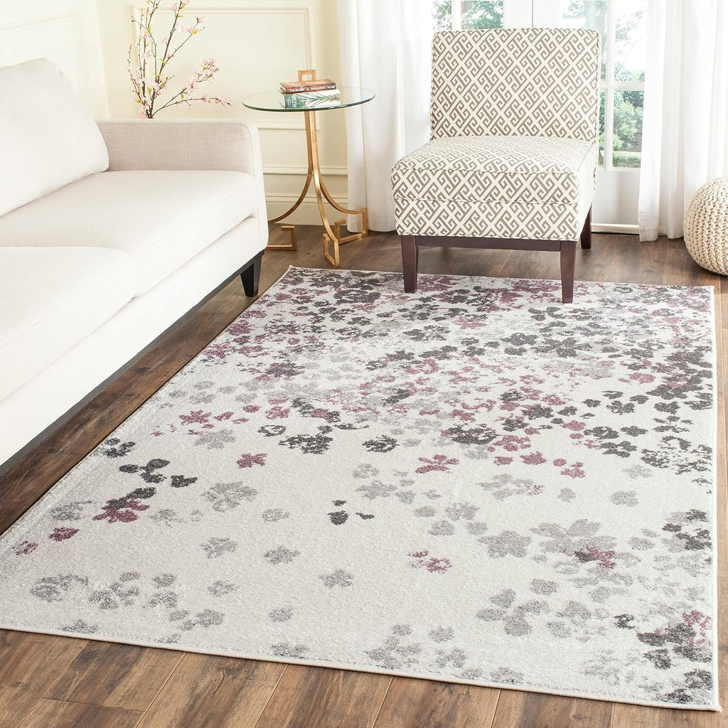 Grey Purple Floral Runner Rug