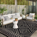 Black Beige Plastic Straw Outdoor Rug