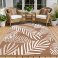 Brown Beige Leaf Plastic Straw Rug