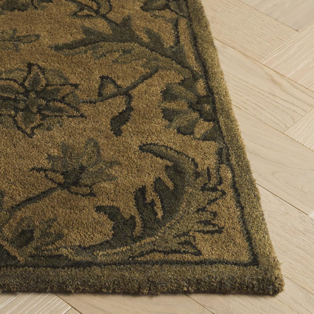 Olive Green Traditional Oriental Wool Square Rug