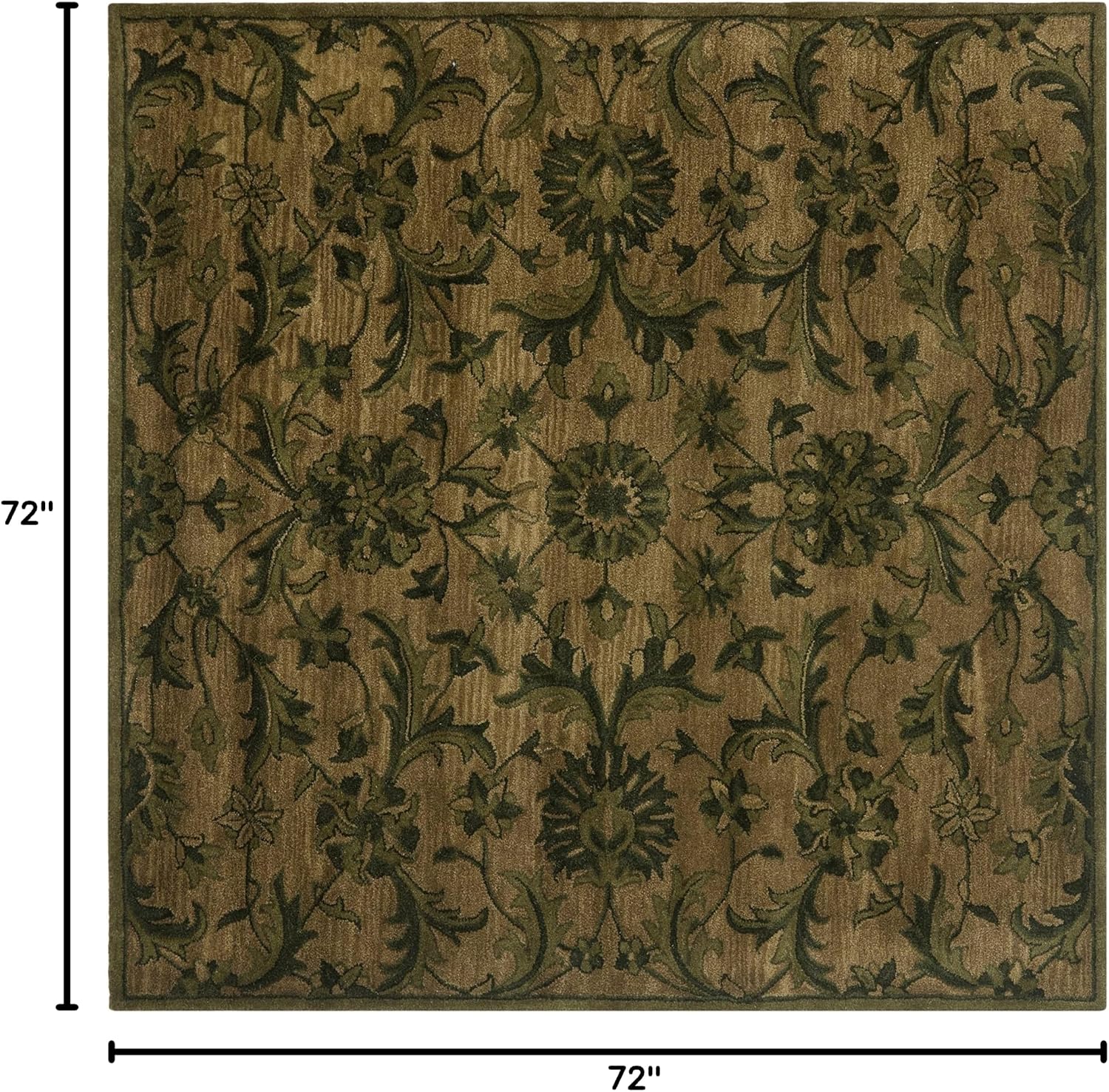 Olive Green Traditional Oriental Wool Square Rug