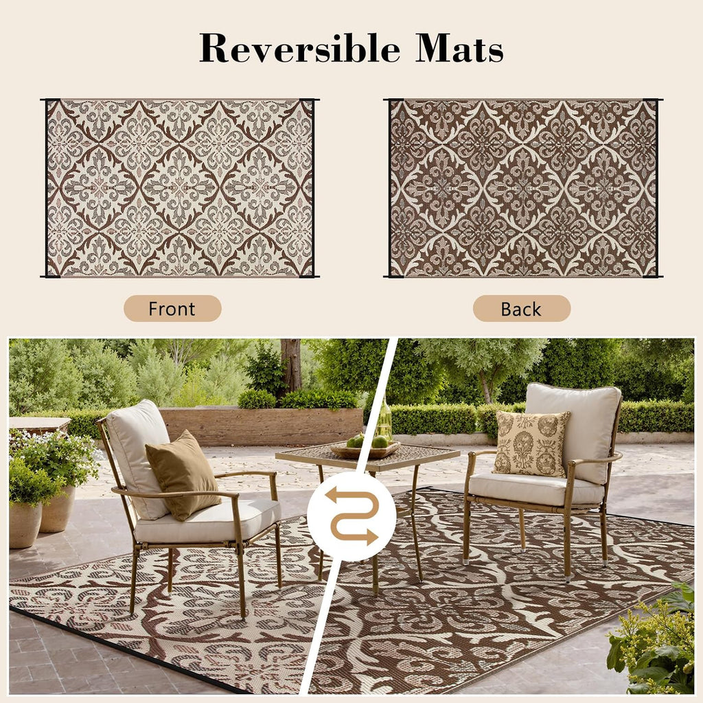 Khaki Reversible Plastic Straw Outdoor Rug