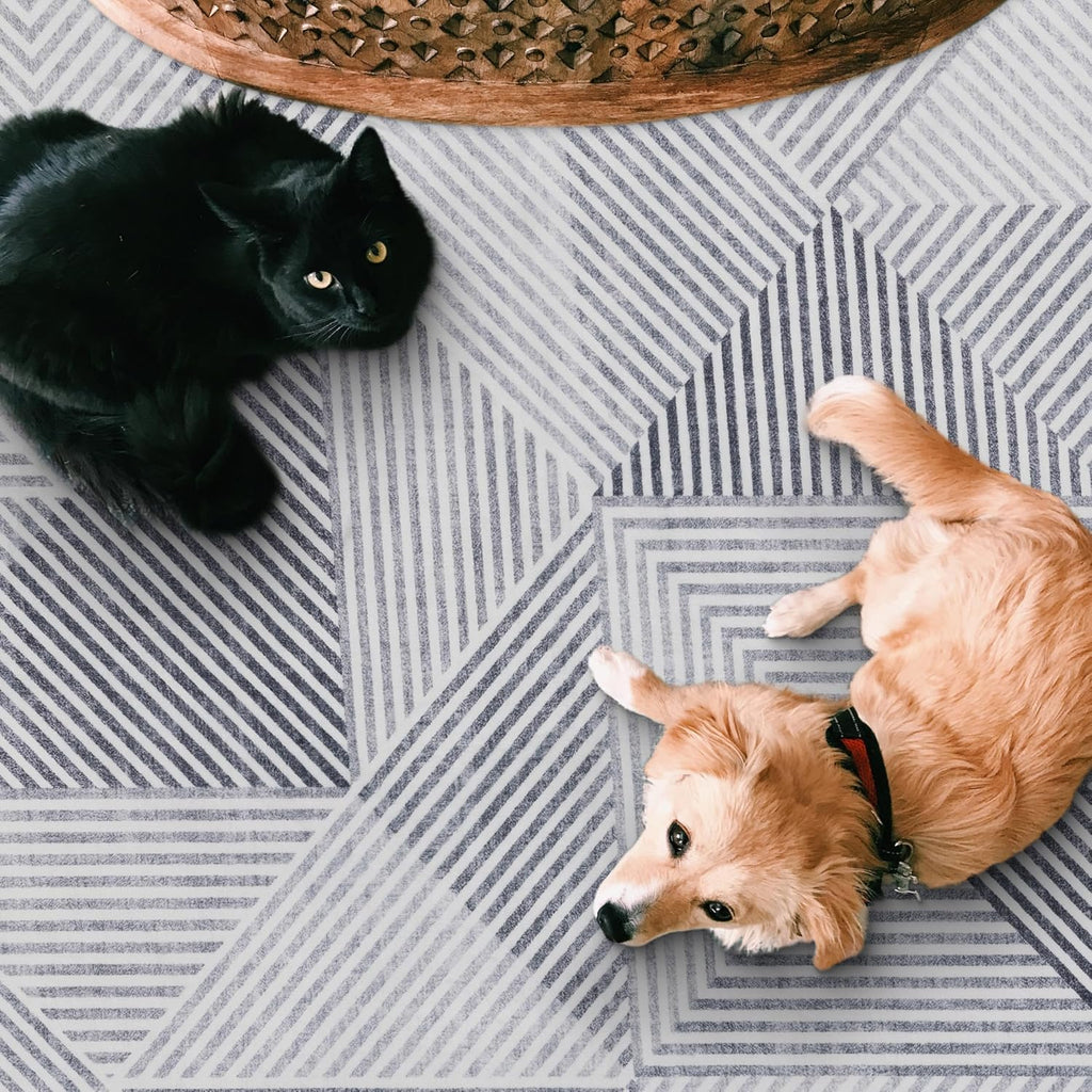 Gray Geometric Washable Runner Rug