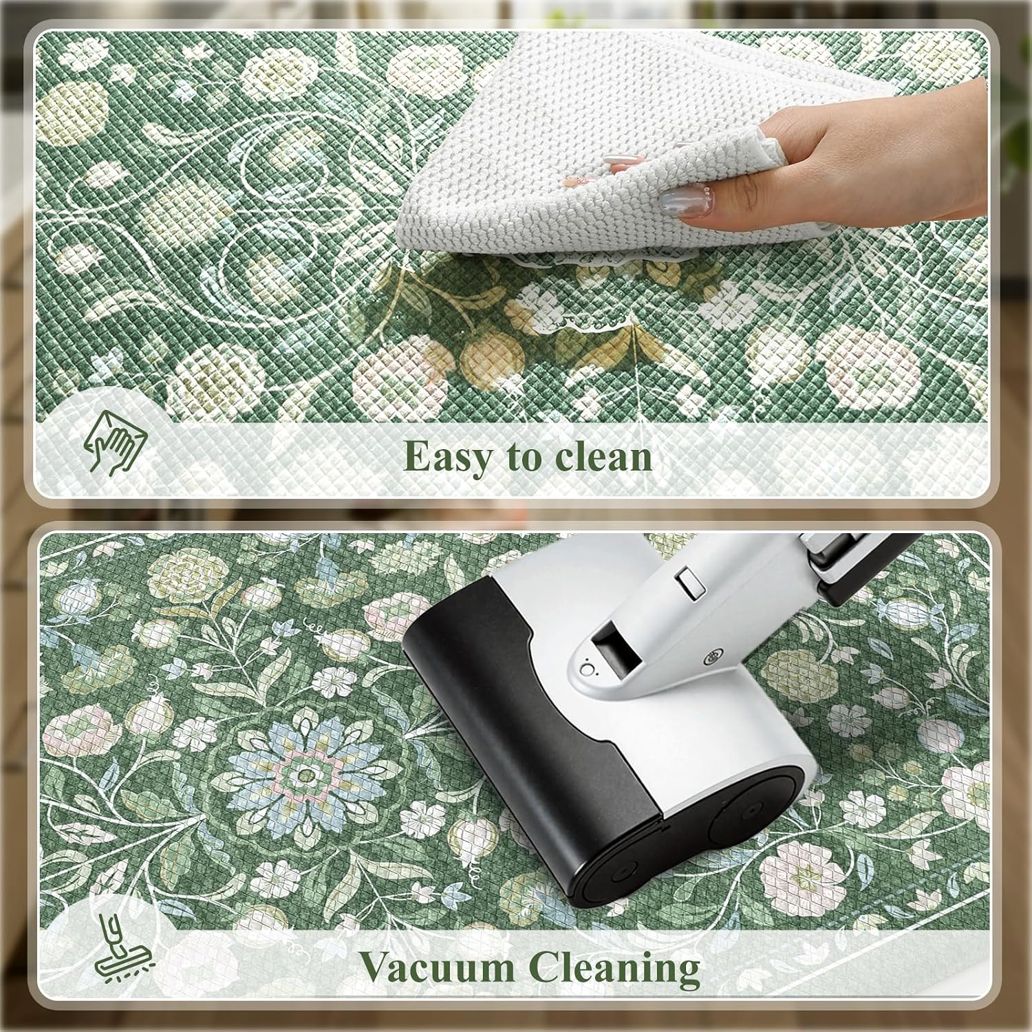 Green Farmhouse Floral Anti Fatigue Kitchen Rug Set of 2