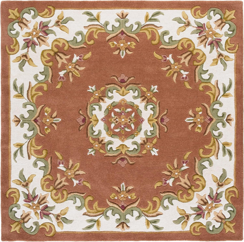 Peach Ivory Handmade Wool Square Rug