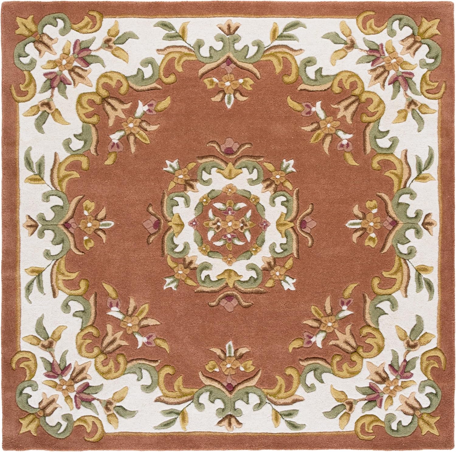 Peach Ivory Handmade Wool Square Rug