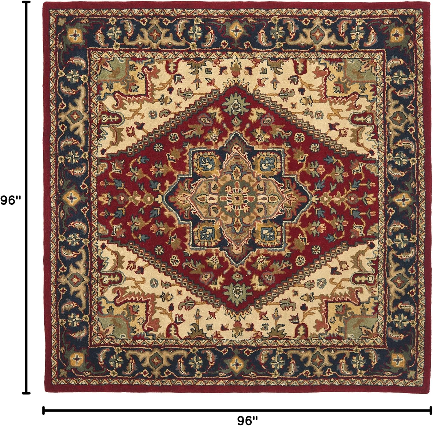 Red Traditional Oriental Wool Square Rug