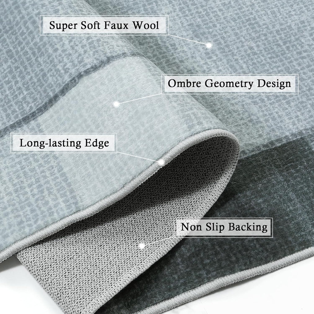 Grey Ombre Checkered Runner Rug
