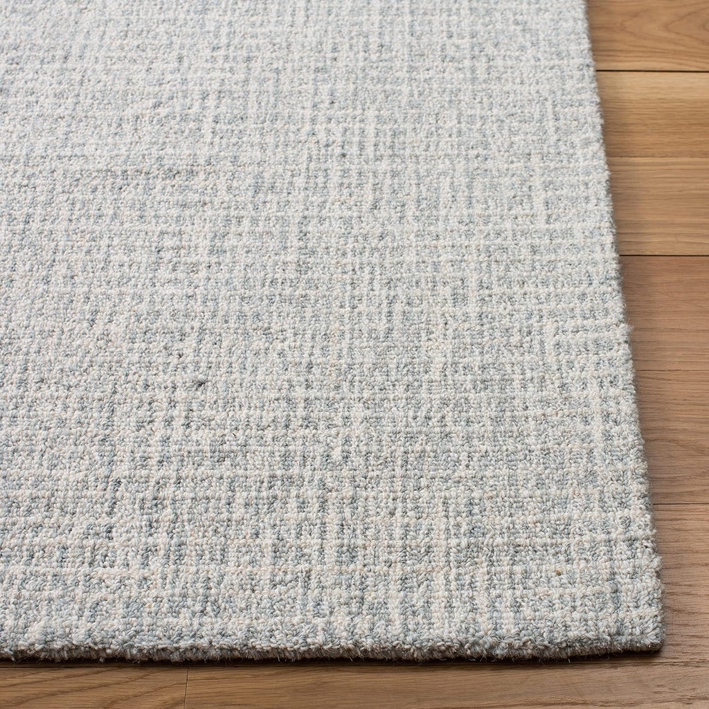Light Grey Ivory Abstract Wool Square Rug