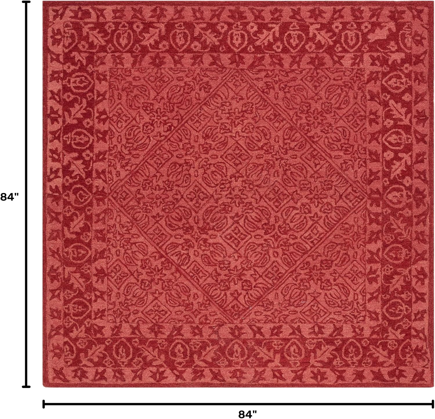 Red Handmade Oriental Diamond Wool Square Area Rug 7'