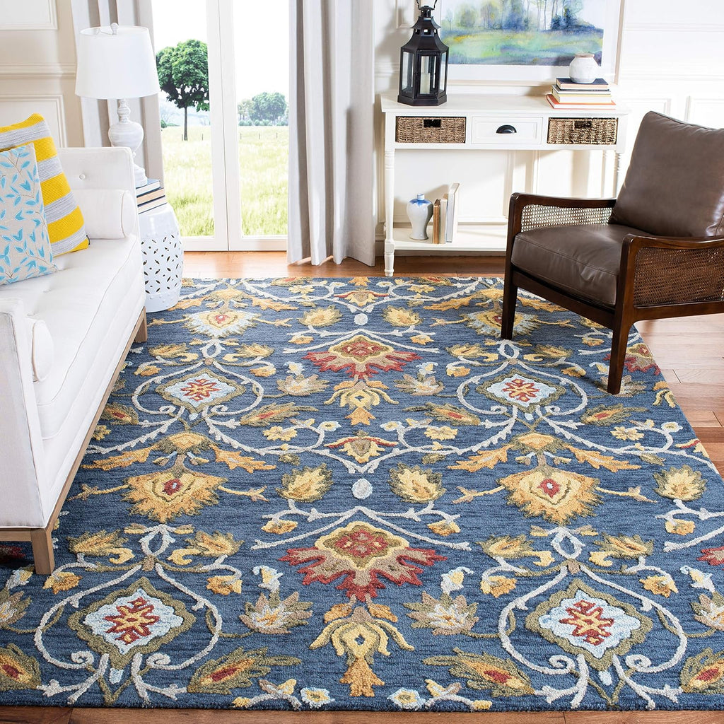 Navy Multi Handmade Wool Square Rug
