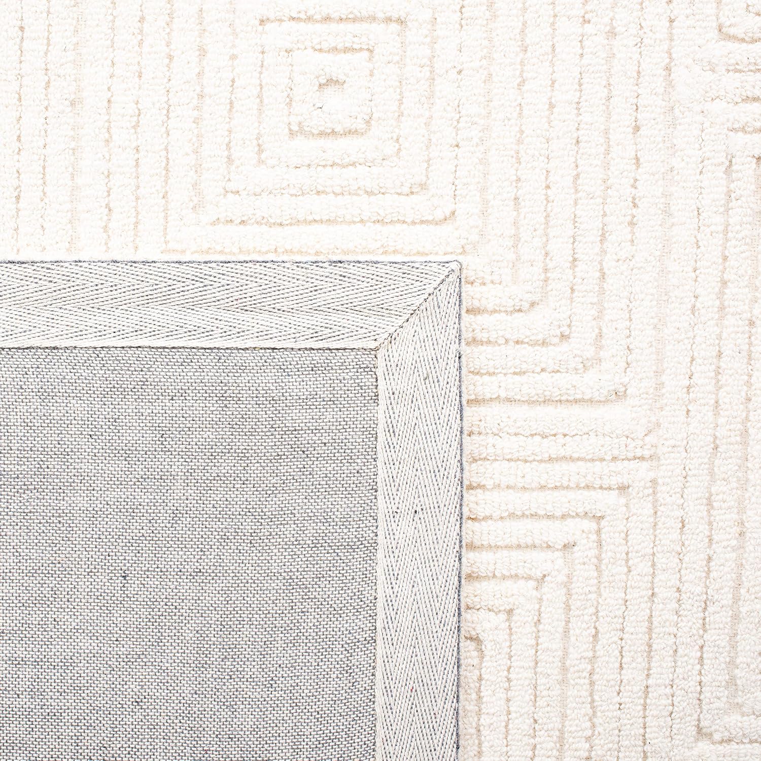 Ivory Handmade Wool Textural Square Rug