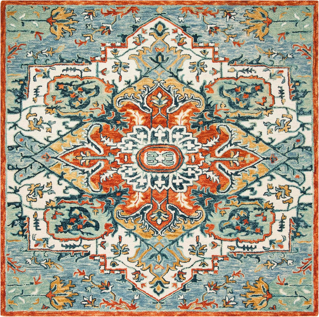 Blue Rust Boho Wool Square Rug