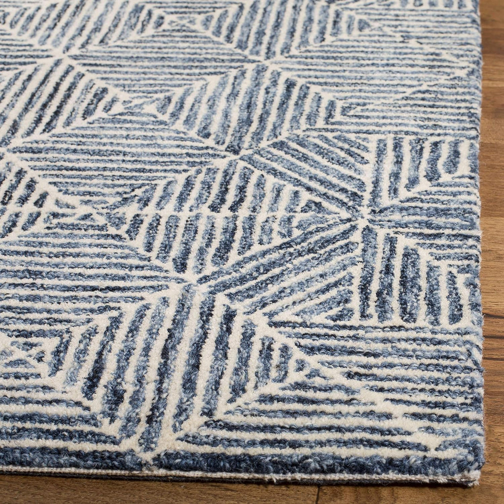 Blue Ivory Handmade Wool Square Rug
