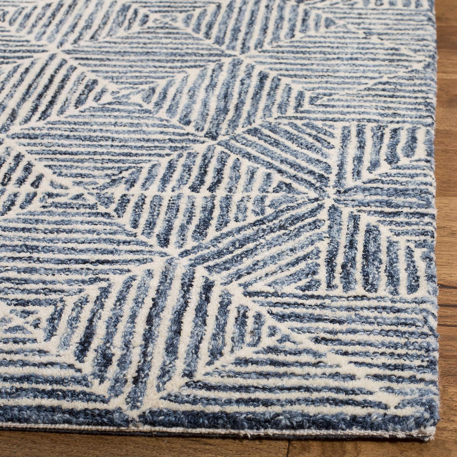 Blue Ivory Handmade Wool Square Rug