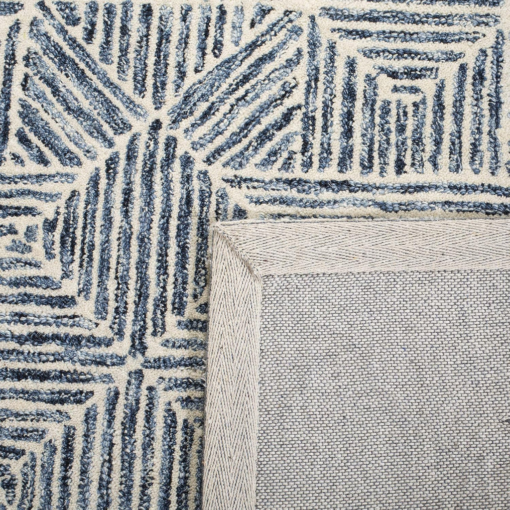 Blue Ivory Handmade Wool Square Rug