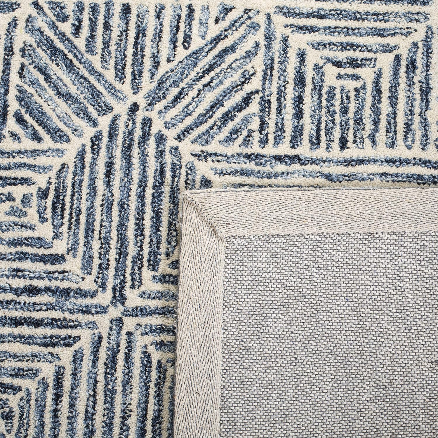 Blue Ivory Handmade Wool Square Rug