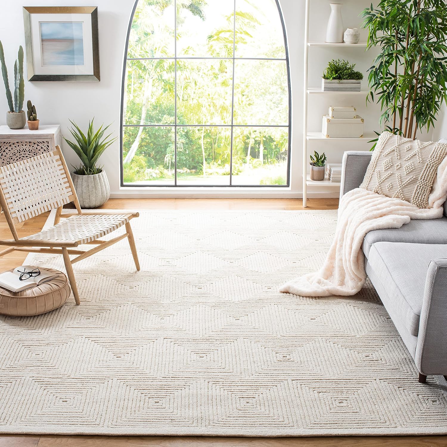 Ivory Handmade Wool Textural Square Rug