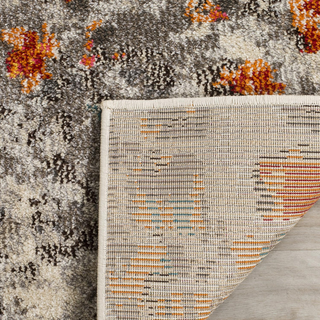 Grey Orange Boho Abstract Runner Rug
