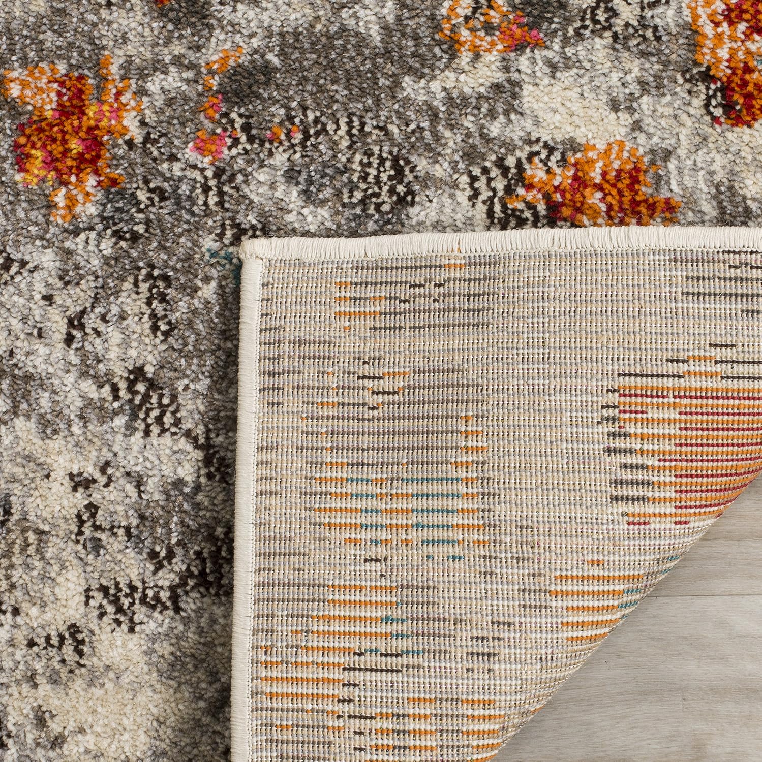 Grey Orange Boho Abstract Runner Rug