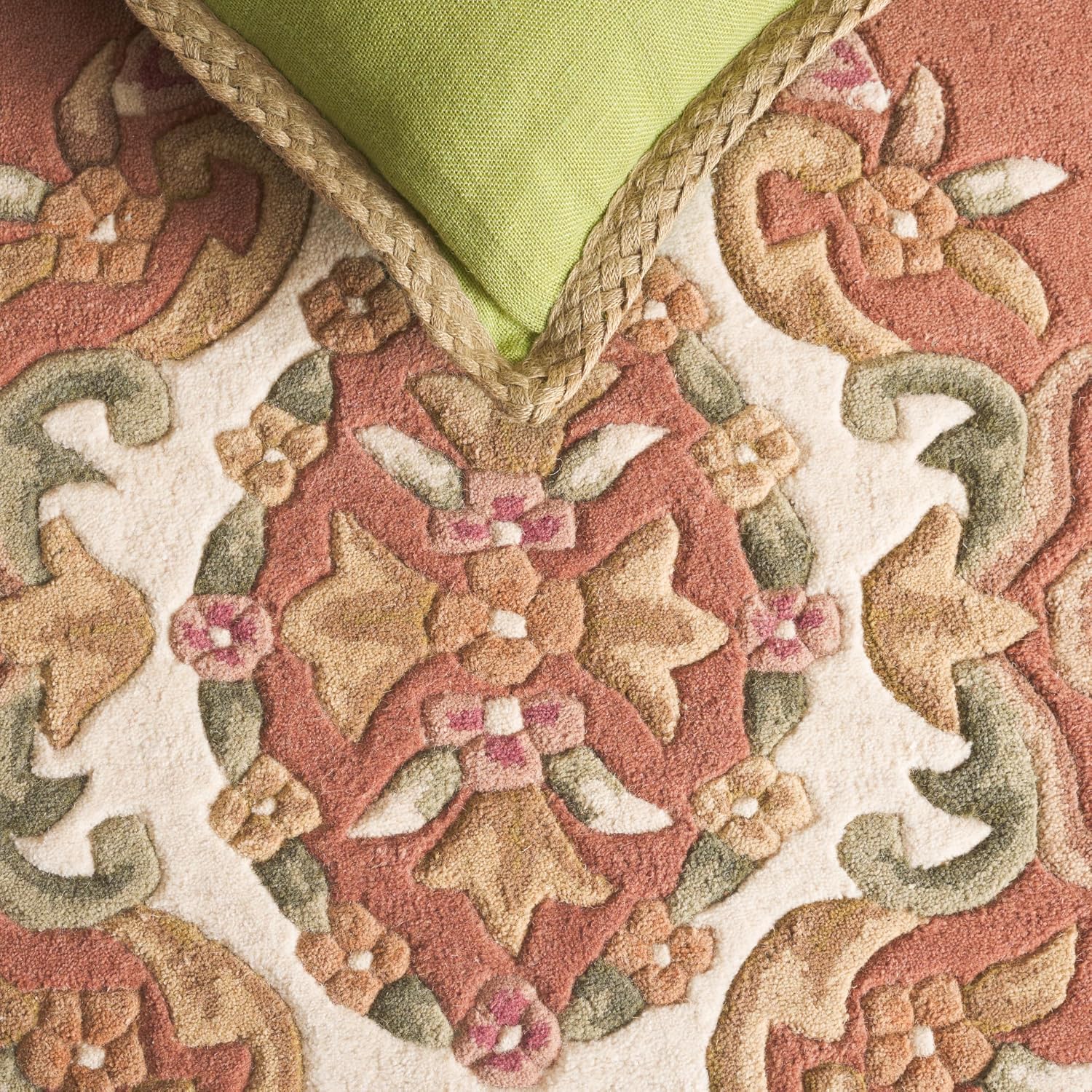 Peach Ivory Handmade Wool Square Rug
